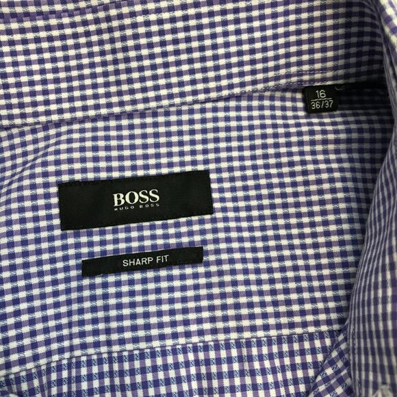 BOSS Men Sharp Fit 100% Cotton Button Plaid Multi-Color 16 - 36/37 Shirt - Picture 3 of 4